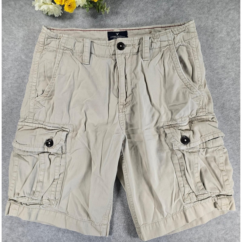 Y2K American Eagle Outfitters AEO Mens Cargo Shorts Khaki Size 30 Classic Cotton